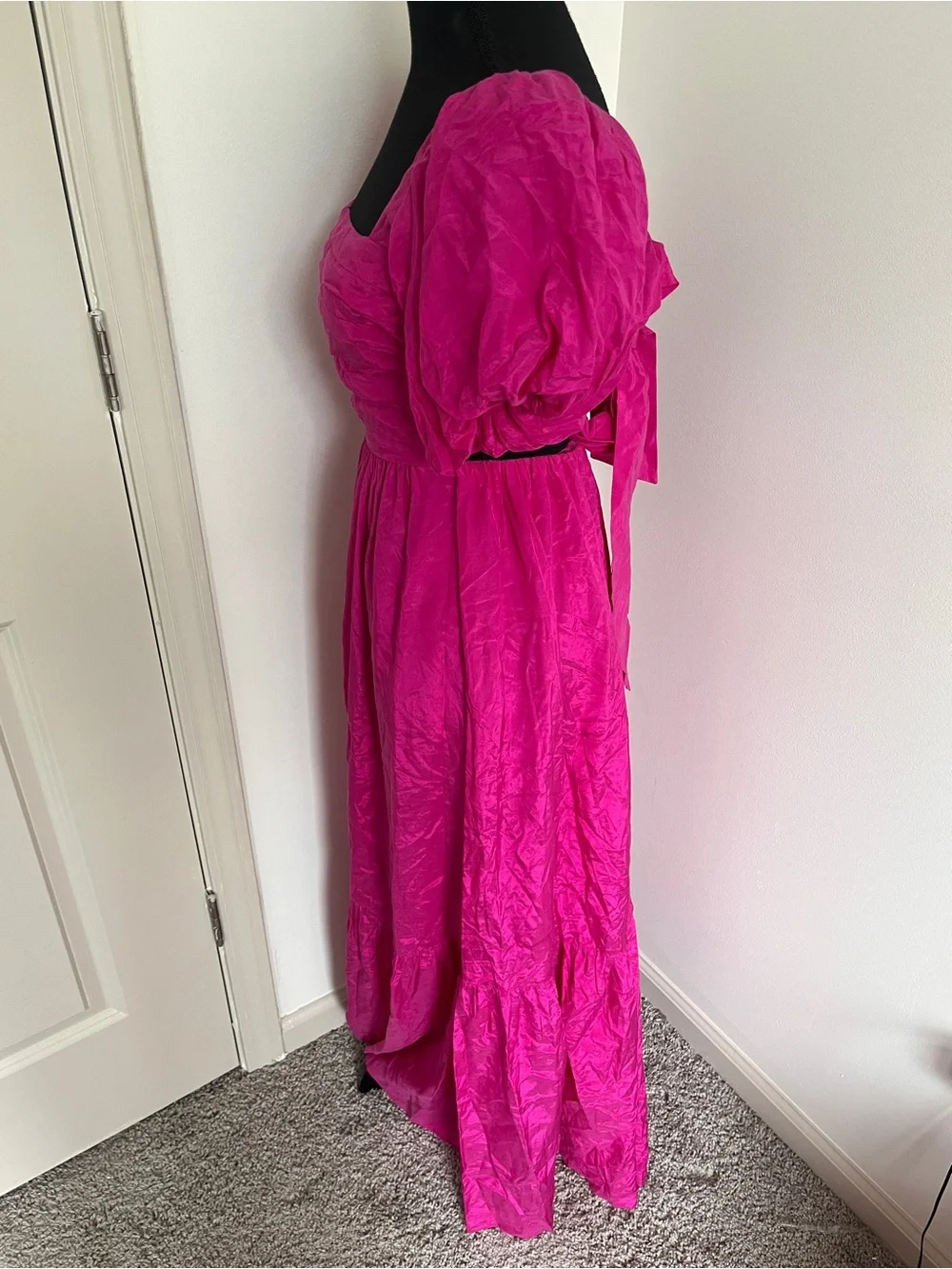 Abercrombie Emerson Puff-Sleeve Maxi Dress - Square Neck SZ XS Open Back Tie